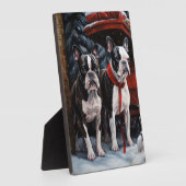 Boston Terrier Snowy Sleigh Weihnachtsdekor Fotoplatte (Seite)