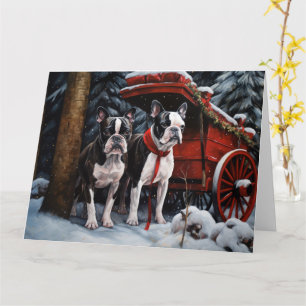 Boston Terrier Snowy Sleigh Weihnachtsdekor Karte