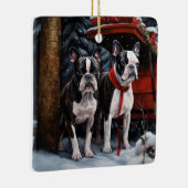 Boston Terrier Snowy Sleigh Weihnachtsdekor Keramikornament (Rechts)