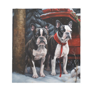 Boston Terrier Snowy Sleigh Weihnachtsdekor Notizblock