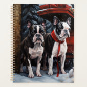 Boston Terrier Snowy Sleigh Weihnachtsdekor Planer (Vorderseite)
