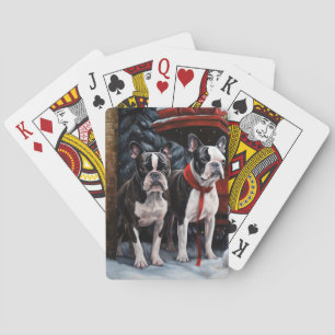 Boston Terrier Snowy Sleigh Weihnachtsdekor Spielkarten