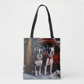 Boston Terrier Snowy Sleigh Weihnachtsdekor Tasche (Vorderseite)