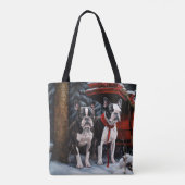 Boston Terrier Snowy Sleigh Weihnachtsdekor Tasche (Rückseite)
