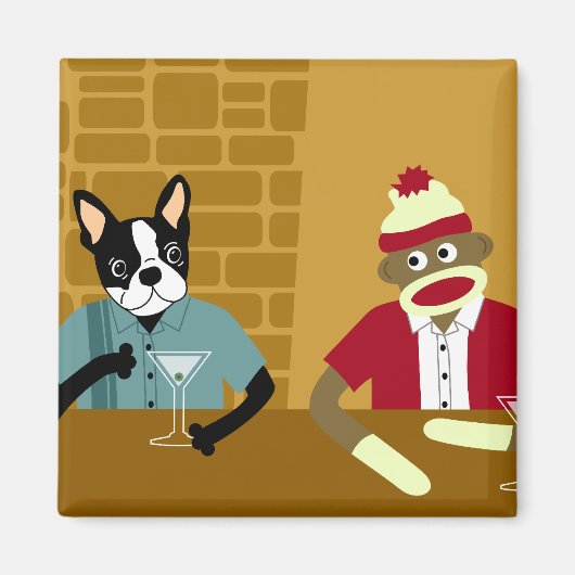 Boston Terrier & Sock Monkey Magnet (Vorne)