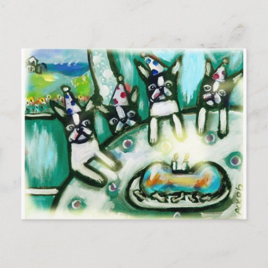 Boston Terrier Sommer Geburtstagsparty Postkarte (Vorderseite)