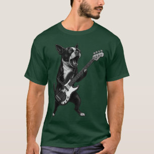 Boston Terrier spielt E-Bass Rockmusik Hund Lo T-Shirt