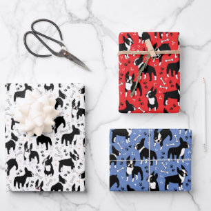 Boston Terrier Spielzeit Süße Hunde Geschenkpapier Set
