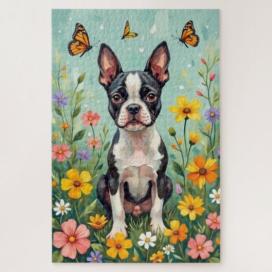 Boston Terrier Spring Botanical Garden Dog Puzzle (Vertikal)
