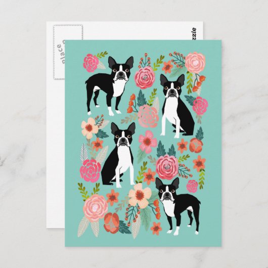 Boston Terrier Spring Flowers - cute boston Terrie Postkarte (Vorne/Hinten)
