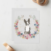 Boston Terrier Spring Flowers Monogram Mitteilungskarte (Vorderseite/Rückseite Beispiel)