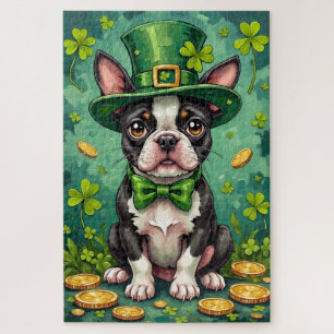 Boston Terrier St. Patrick's Day Lustiger Glückshu Puzzle