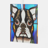 Boston Terrier "Stains Glass" Ornament Aus Glas (Vorderseite links)