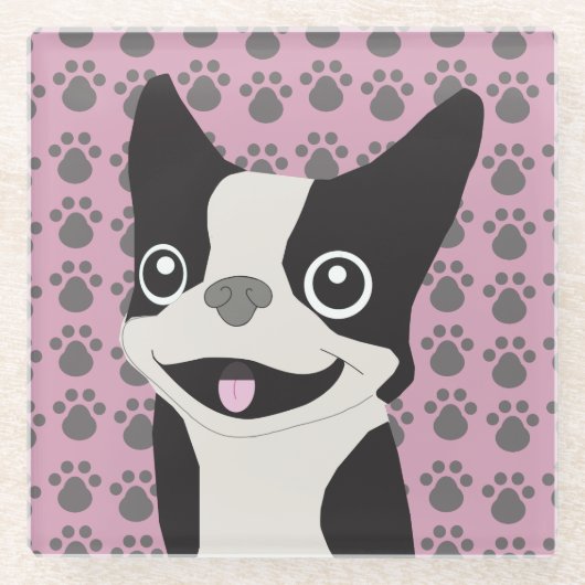 Boston Terrier, Staubrosa Glasuntersetzer (Vorderseite)