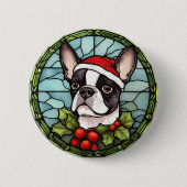 Boston Terrier Stected Glass Christmas Button (Vorderseite)