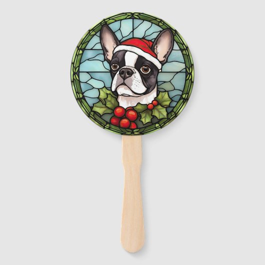 Boston Terrier Stected Glass Christmas Fächer (Rückseite)