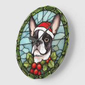 Boston Terrier Stected Glass Christmas Große Wanduhr (Winkel)