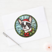 Boston Terrier Stected Glass Christmas Runder Aufkleber (Umschlag)