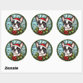 Boston Terrier Stected Glass Christmas Runder Aufkleber (Blatt)