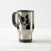Boston Terrier Steel Tasse - "Boston Style" (Vorderseite Links)