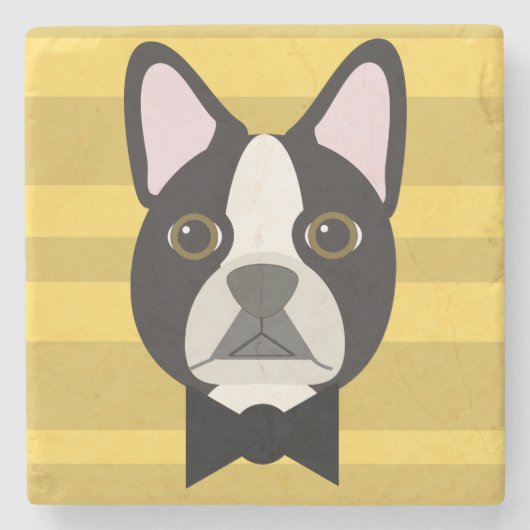 Boston Terrier Steinuntersetzer (Vorderseite)