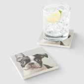 Boston Terrier Steinuntersetzer (Seitenansicht)