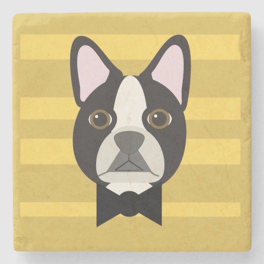 Boston Terrier Steinuntersetzer (Vorderseite)