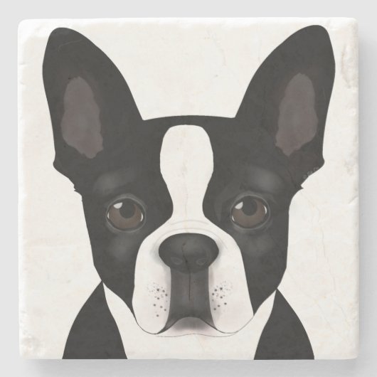 Boston Terrier Steinuntersetzer aus Stein (Vorderseite)