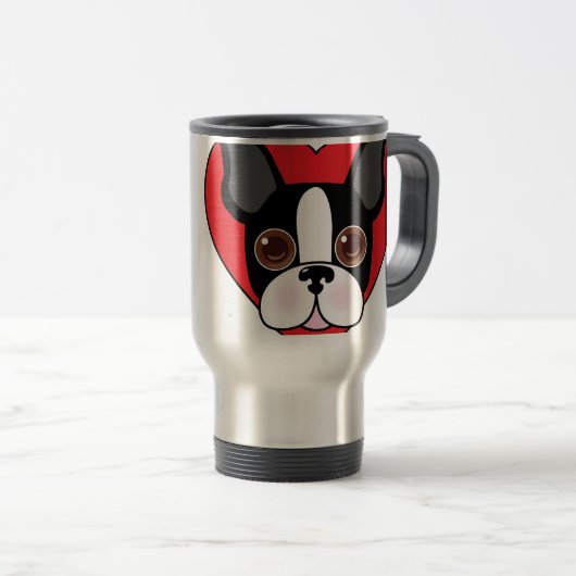 Boston Terrier stellen gegenüber Reisebecher (VorderseiteRechts)