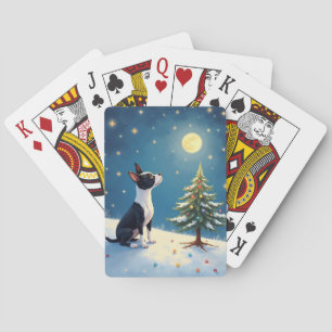Boston Terrier Sternenbeobachtung zu Weihnachten Spielkarten