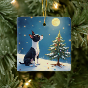 Boston Terrier Sternengucker-Weihnachten Keramikornament