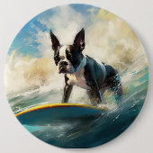 Boston Terrier Strand Surfen Malerei Button (Vorderseite)