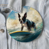 Boston Terrier Strand Surfen Malerei Button (Beispiel)