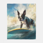 Boston Terrier Strand Surfen Malerei Fleecedecke (Vorderseite)