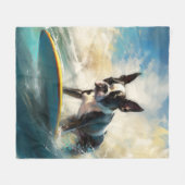 Boston Terrier Strand Surfen Malerei Fleecedecke (Vorderseite (Horizontal))