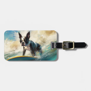 Boston Terrier Strand Surfen Malerei Gepäckanhänger