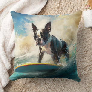 Boston Terrier Strand Surfen Malerei Kissen