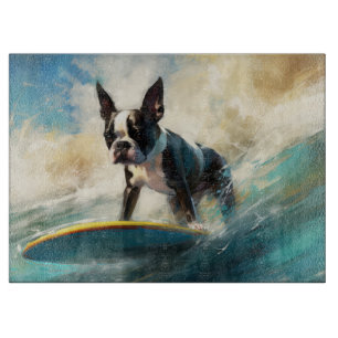 Boston Terrier Strand Surfen Malerei Schneidebrett
