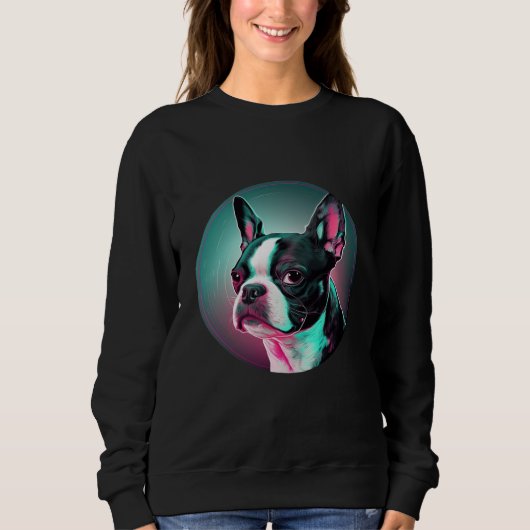 Boston Terrier Synthwave 80s Retrowave Aesthetic Sweatshirt (Vorderseite)