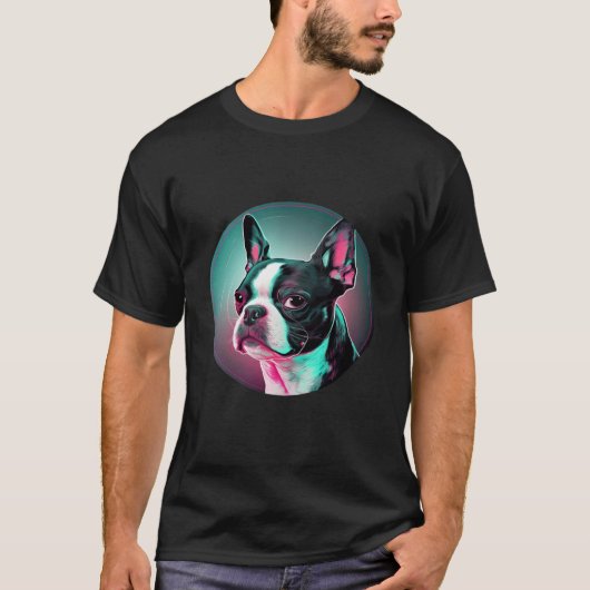 Boston Terrier Synthwave 80s Retrowave Aesthetic T-Shirt (Vorderseite)