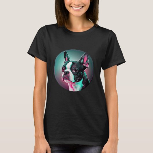 Boston Terrier Synthwave 80s Retrowave Aesthetic T-Shirt (Vorderseite)