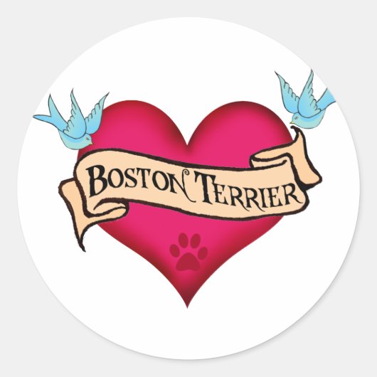 Boston Terrier Tattoo Heart Runder Aufkleber (Vorderseite)
