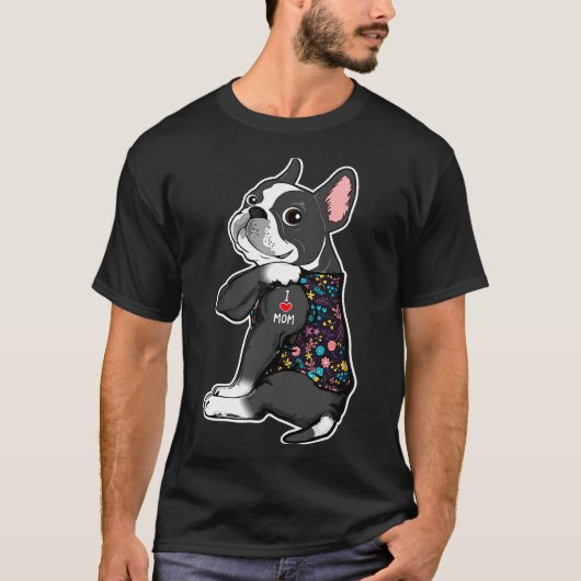 Boston Terrier Tattoo I Liebe Mama T-Shirt (Vorderseite)