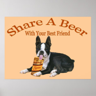 Boston Terrier teilt ein Bier Poster