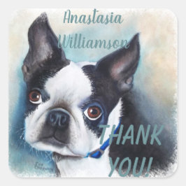 Boston Terrier THANK YOU Quadratischer Aufkleber