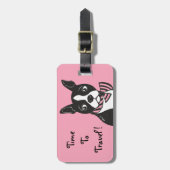 Boston Terrier Time to Travel Pink Gepäckmarke Gepäckanhänger (Vorderseite vertikal)