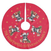 Boston Terrier trägt einen Weihnachtshut Polyester Weihnachtsbaumdecke (Vorderseite)