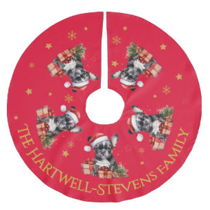 Boston Terrier trägt einen Weihnachtshut Polyester Weihnachtsbaumdecke