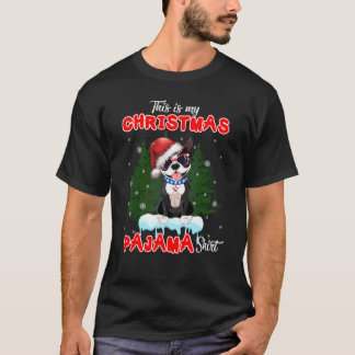 Boston Terrier trägt Sonnenbrille und Santa Hut Ch T-Shirt