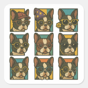 Boston Terrier Trendsetter Quadratischer Aufkleber